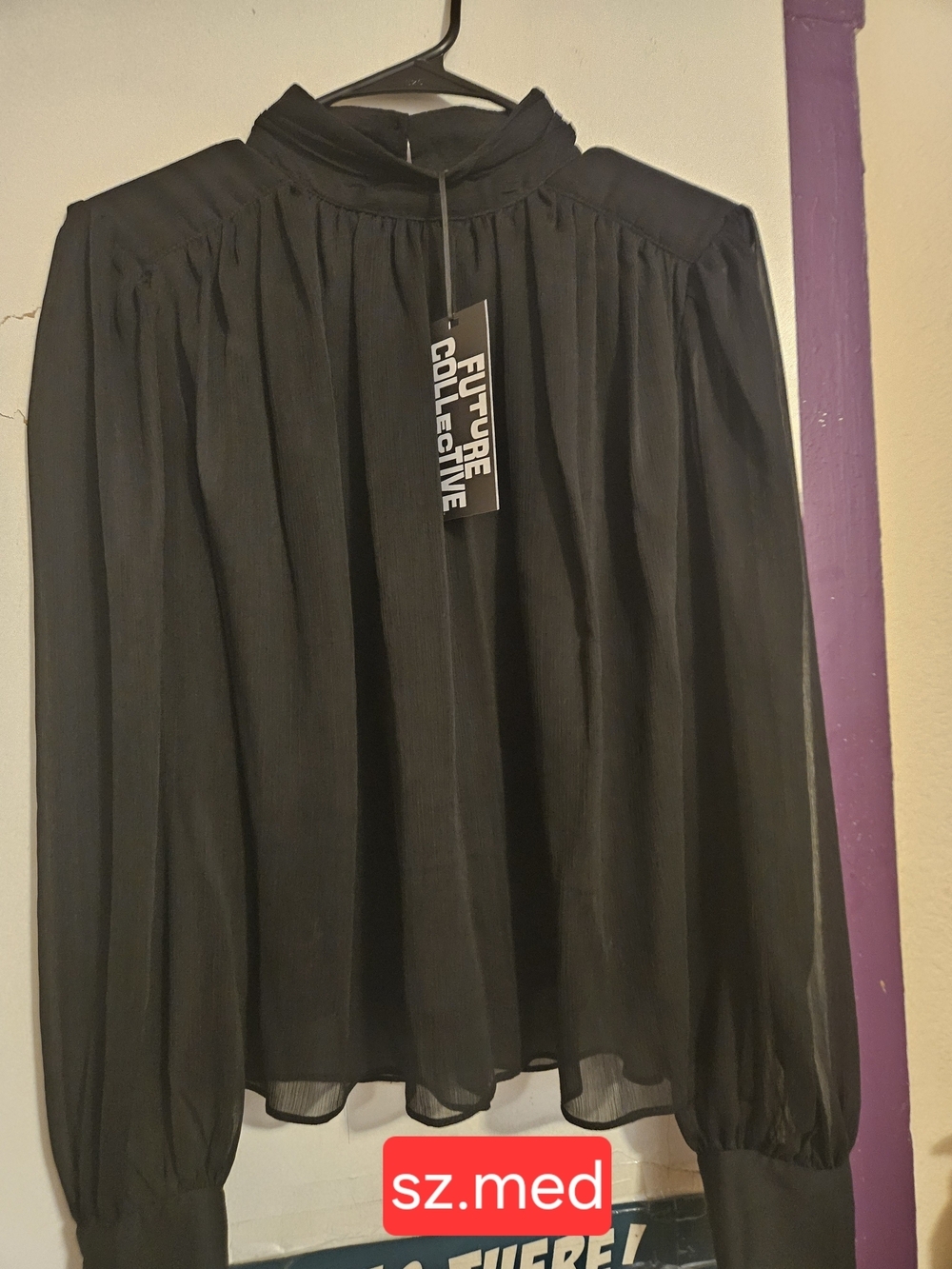 Future Collective Black Mock-Neck Long Sleeve Blouse